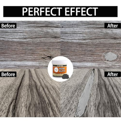 Gray Wood Filler Repair Kit - Paintable, Stainable Wood Putty for Restore Cracks and Holes on Wooden Floor Furniture, Vinyl, Laminate, Veneer, Cabinet