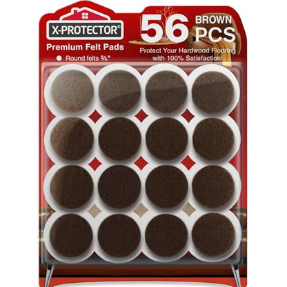 X-PROTECTOR Felt Furniture Pads - 56 PCS 3/4" Floor Protectors for Chair and Furniture Feet - Protect Your Hardwood Floors! (Brown, Round) - size: 3/4" 56 Brown, Round