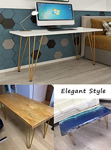 4 Inch Hairpin Legs Metal - 1/2” Dia 3 Rods Design - Mid Century Furniture Table Legs, DIY Furniture Hairpin Feet Gold for Nightstand, Coffee Table and TV Stand, Set of 4 - size: 4 Inch