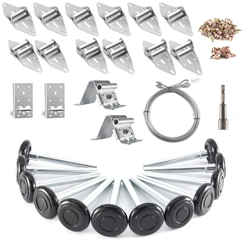 XiKe 2" Nylon Garage Door Roller 4" Stem and Hinges Kit with Top & Bottom Bracket Steel Wire Rope Screw Sleeve Hardware Set for 8 x 8 or 9 x 8 FT Door - color: Black, size: 8*8FT DR (rollers+hardware)