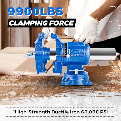 6-Inch Heavy Duty Bench Vise Ductile Iron Bench Vise 360° Multi-Purpose Bench Vice with Anvil, Clamp force 9900lbs, Blue Swivel Vise - size: 6-inch UPG