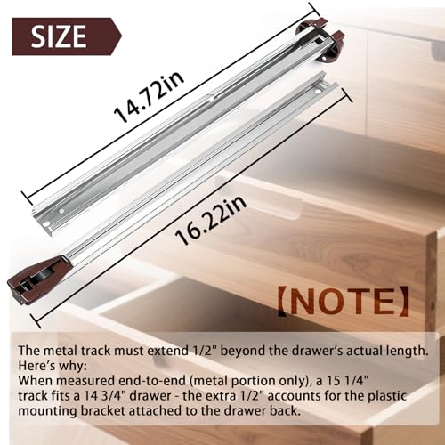 Drawer Slides Center Track for Kenlin Rite-Trak II Rails Kit, 16 Inch Drawer Metal Slides with Stop & Roller 1 Pack
