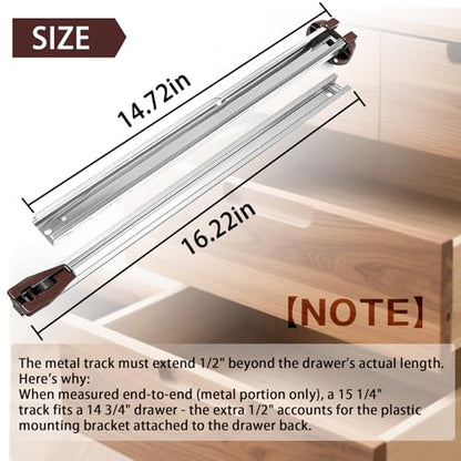 Drawer Slides Center Track for Kenlin Rite-Trak II Rails Kit, 16 Inch Drawer Metal Slides with Stop & Roller 1 Pack