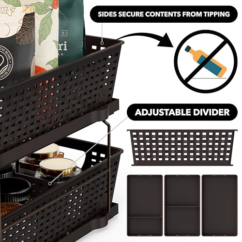 Simple Houseware 2 Tier Bathroom Organizer Tray Pull-Out Sliding Drawer, Under Sink Storage, Brown - color: Brown