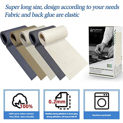 KING MOUNTAIN Canvas Iron on Patch,3"×60",Waterproof 100% Cotton Fabric Repair Patch,Used for Various Sofa,Tent,Clothes,Seats,Suitcases (Beige) - color: Beige, size: Canvas-3"x60"