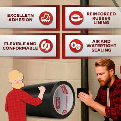 XFasten Waterproof Patch Seal Repair and Leak Shield Tape, 6-Inch x 5-Foot (Black, 6-Inch x 5-Foot) - color: Black