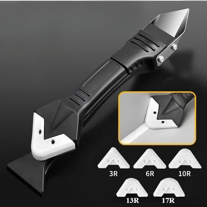 3 in 1 Silicone Caulking Tool Kit with 5 Replaceable Pads Caulk Remover Glass Glue Angle Scraper for Kitchen Bathroom Window (Black) - color: Black