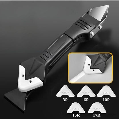 3 in 1 Silicone Caulking Tool Kit with 5 Replaceable Pads Caulk Remover Glass Glue Angle Scraper for Kitchen Bathroom Window (Black) - color: Black