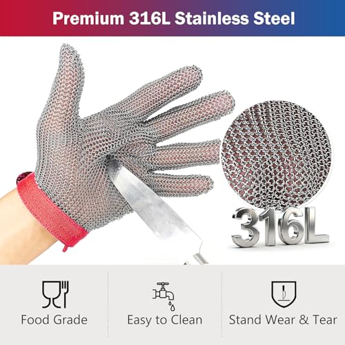 RETON-PEE Chainmail Gloves for Cutting,Work Gloves Men Cut Resistant Gloves Food Grade Stainless Steel Mesh Metal Knife - size: Small