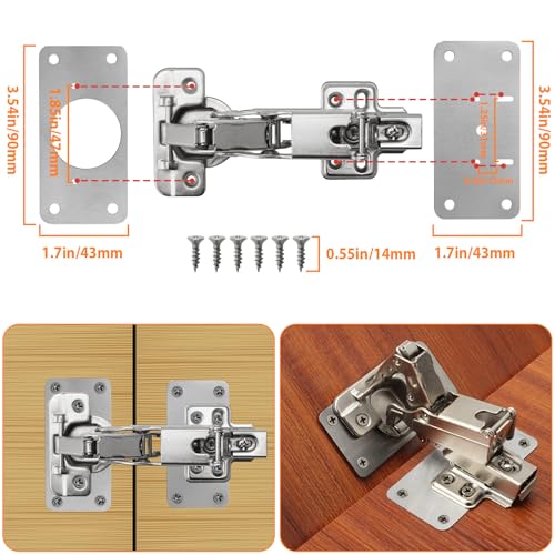 TamBee Cabinet Hinge Repair Plate Kit, Stainless Steel Fixing Plates for Cupboard Door Replacement Rust Resistant Easy to Install, 12 Pcs - style: Fix Plates