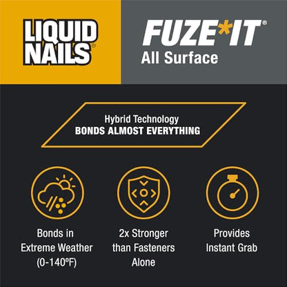 Liquid Nails 56198673380 LN-2000 FuzeIt All Surface Construction Adhesive (9-Ounce) , Gray - color: Gray, size: 9 Ounce, style: Fuze It