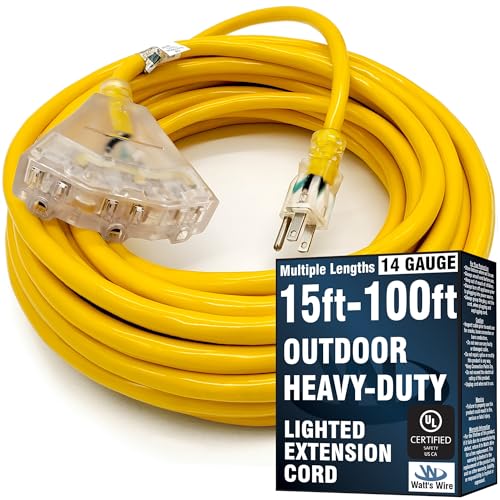 50 ft Outdoor Extension Cord Waterproof - 14 Gauge Heavy Duty Extension Cord 50 ft - Lighted Outdoor Extension Cords with Multiple Outlets - Watts Wire - 50' Grounded - extensiones electricas - size: 50 Ft