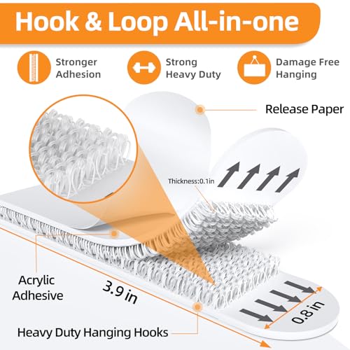 SummerBrite XL Picture Hanging Strips Heavy Duty, 40 Strips Damage Free Removal Picture Hangers for Wall, Sticky Hook & Loop Adhesive Strips for Poster/Picture/Home/Office, 20 Pairs/X-Large, White - size: X-large 20 Pairs, style: White