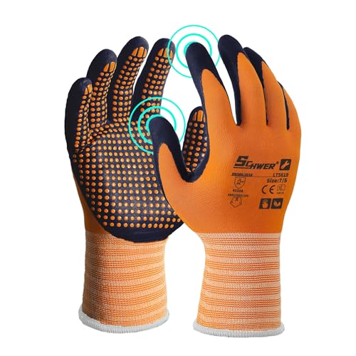 Schwer 24 Pairs Safety Work Gloves MicroFoam Nitrile Coated, Certified Level 6 Abrasion Resistant Gardening Gloves with MicroDot Grip, Touchscreen, General A1 Cut Resistant Glove, LT5619, S - size: Small, style: 24 Pairs