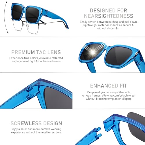 HAOLOTA Polarized Fit Over Glasses Sunglasses for Women Men Trendy Square Wrap Around Shades UV Protection - color: L Size 03 Blue/Grey