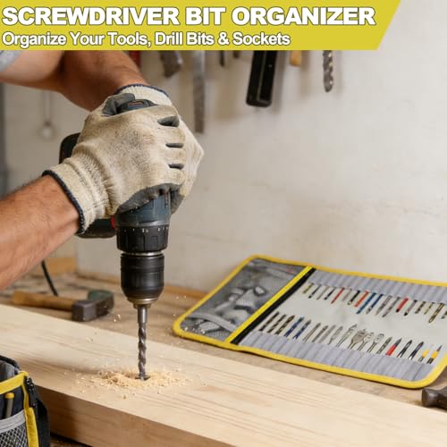 Drill Bit Organizer, Roll Up Drill Bit Storage Organizer Case, Heavy Duty Bit Holder Pouch with Zipper, Tools Organizer Pouch Bag with Snap Spring Closure for Men(Bag Only) – Stocking Stuffers