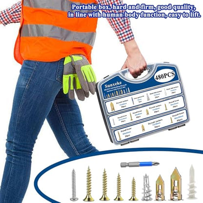 480 PCS Self Drilling Drywall Anchors Kit with Screws - 4 Sheetrock Anchors & 5 Screw Sizes (2025 Upgraded), No Drill Needed, Zinc Plated Steel and Plastic, Heavy Duty Wall Anchors - size: KIT-480PCS