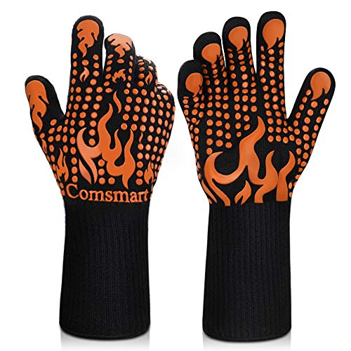 Comsmart BBQ Gloves, 1472 Degree F Heat Resistant Grilling Gloves Silicone Non-Slip Oven Gloves Long Kitchen Gloves for Barbecue, Cooking, Baking, Cutting - color: Orange, size: long