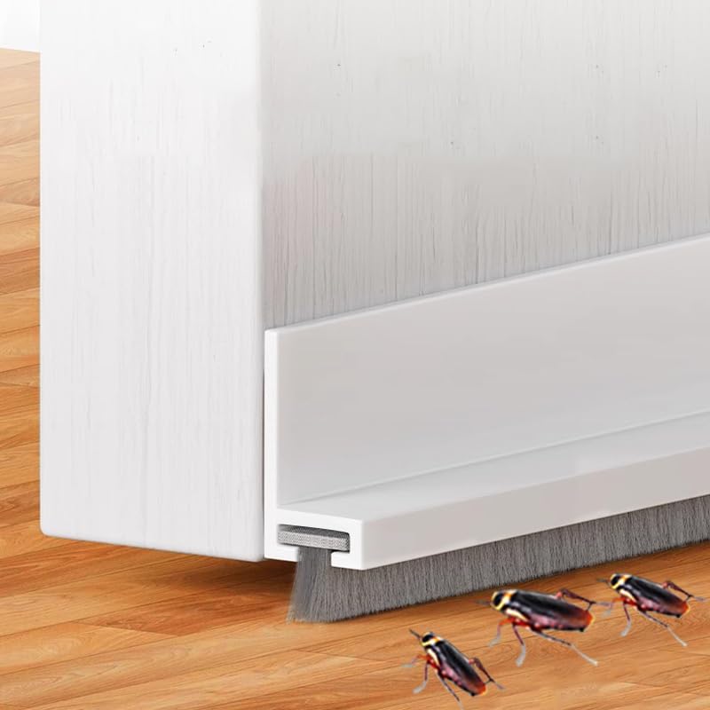 Door Draft Stopper with Brush Reduce Noise, 39" Rubber Door Sweep Breeze Blocker, Adjustable Under Door Draft Stoppers, Soundproofing for Doors, Door Seal - White