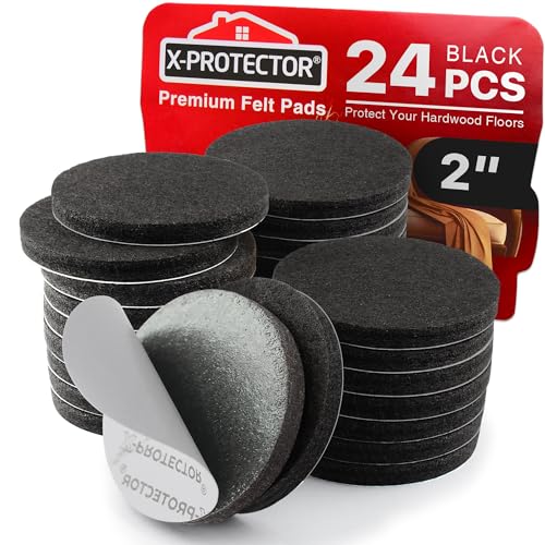 X-Protector Felt Furniture Pads - 24 Pcs 2" - Round Felt Pads for Furniture Feet - Protect Hardwood Floors! (Black) - size: 2" 24 Black, Round