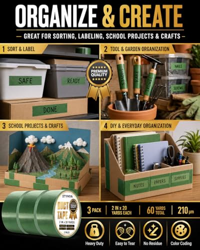 Green Duct Tape Heavy Duty: 3Rolls*2IN*20Yards Wide Waterproof Outdoor Duck Furniture Repair Tape Bulk - Strong Adhesive Weather UV Resistant No-Residue Masking Tapes Patterns Variety - color: Green, size: 3*2in*20yards