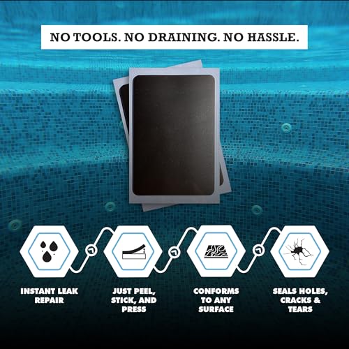 Burro Adhesives 10-Pack Waterproof Gray Pool Patches - Professional Grade PVC Repair Kit with 2.75" x 4" Heavy Duty Patches for Commercial & Residential Vinyl Liner Pools, Works Underwater & Dry - color: Gray