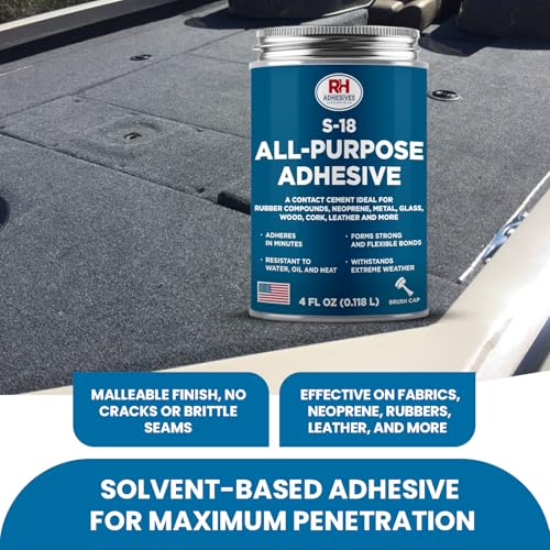 S-18 All-Purpose Adhesive, 4 oz. can - Multi-Purpose, Rubber, Metal, Leather, Felt, Wood, Neoprene, Glass, Flexible, Waterproof, Long Lasting - RH Adhesives - size: 4 oz