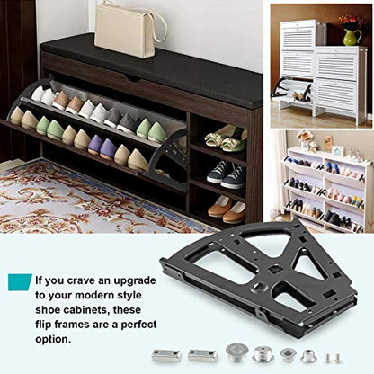 2 Layers Shoes Drawer Cabinet Hinges Flip Frames, Black Shoe Cabinet Replacement Fittings Stainless Steel for Kitchen Living Room, 1 Pair - color: Black, size: 2 Layers