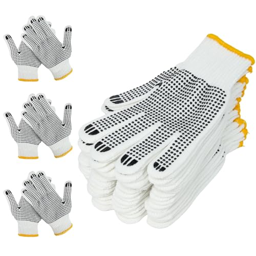 Unisex white cotton polyester knittedsafety gloves,suitable for gardening,warehouse,cooking work-12/36/240 pairs - color: Black (36 Pairs) With Dots, size: large size