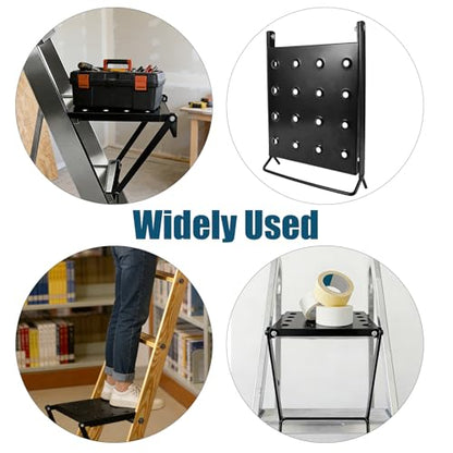 Foldable Ladder Platform, 300lbs Capacity Non-Slip Stable Work Tray Attachment Metal Ladder Step Platform for Painters, Tools & DIY (Black)