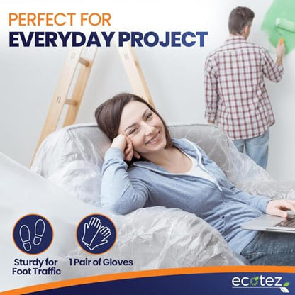 20 Pack 12 x 9 ft Extra Large Plastic Drop Cloth for Painting - Light & Durable Tarp Cover for Furniture - Plastic Clear Tarp Waterproof - Paint Floor Covering - Painters Drop Cloth Sheeting - size: 20 Pack