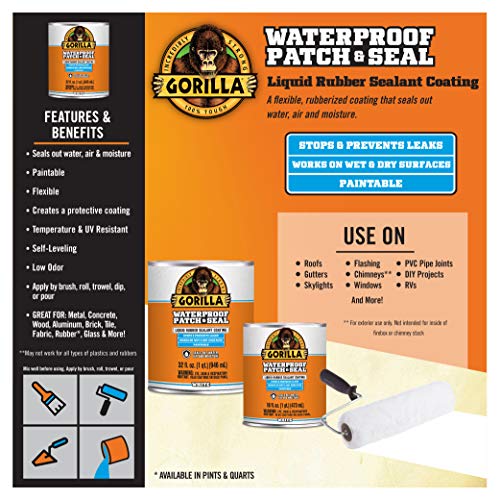 Gorilla Patch & Seal Liquid Rubber Waterproof Sealant, White, 32 Ounce (Pack of 1) - Seals Out Water, Air, and Moisture - color: White, size: 1 - Pack
