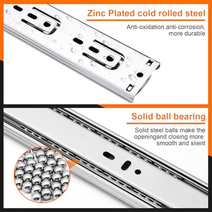 16 inch Drawer Slides 4 Pairs (8pcs) Soft Close 3 fold Full Extension Side Mount Cabinet Drawer Glides 16" Silver Cabinet Rails for Dresser, Cabinet, Kitchen 100 LB Capacity - size: 16inch-400mm