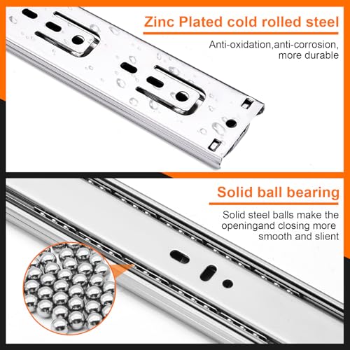 20 inch Drawer Slides 4 Pairs (8pcs) Soft Close 3 fold Full Extension Side Mount Cabinet Drawer Glides 20" Silver Cabinet Rails for Dresser, Cabinet, Kitchen 100 LB Capacity - size: 20inch-500mm