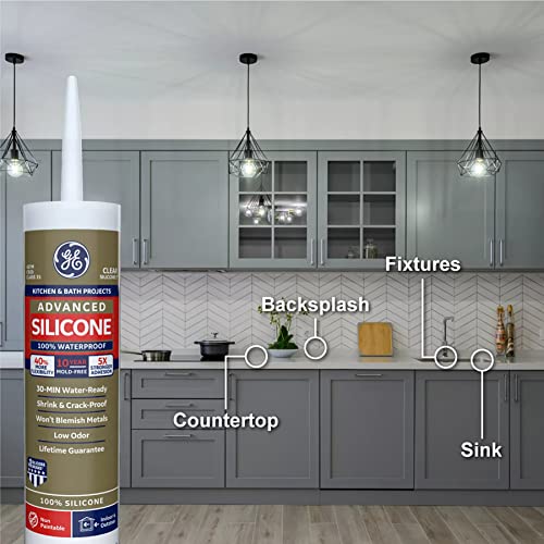 GE Sealants & Adhesives Advanced Silicone 2* Kitchen & Bath Sealant, 10.1oz, White