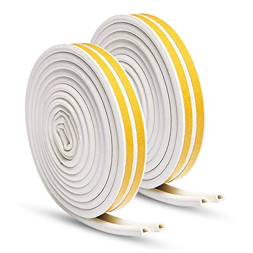 Door Weather Stripping, Window Seal Strip for Doors and Windows - Self-Adhesive Foam Weather Strip | Soundproof Seal Strip Insulation Epdm D Type 66ft(20m) 2 Pack (White)