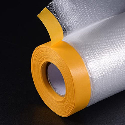 uxcell Pre-Taped Masking Film, 11.8 in x 65 Ft, Plastic Drop Cloth with Medium-Tack Painters Tape for Painting Protection - size: 11.8 in x 65 Ft
