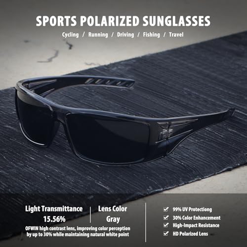Polarized Sports Sunglasses for Men Women Unbreakable Frame Cycling Fishing Wrap Around Sunglasses UV400 Protection - color: 1-clear Gray Frame/Gray Lens