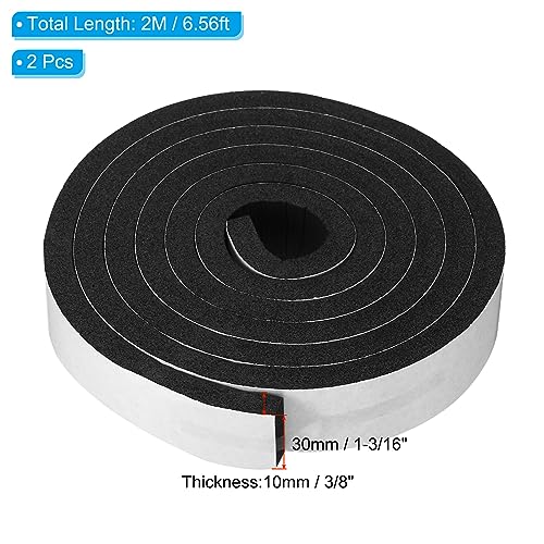 PATIKIL Foam Weather Stripping for Doors, 2 Rolls 1-3/16" W x 3/8" T Foam Seal Tape Adhesive Insulation Strip for Door Window Air Conditioning, Black(13 Ft Total Length in 2 Rolls) - size: 1-3/16" W x 3/8" T