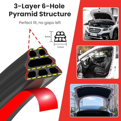 Car Door Rubber Seal Strip Automotive Weather Stripping Double Layer Auto Weatherstrip Universal Self Adhesive Soundproof Sealing Strip for Cars Truck Rv Pickup(32.8FT) - size: 32.8FT