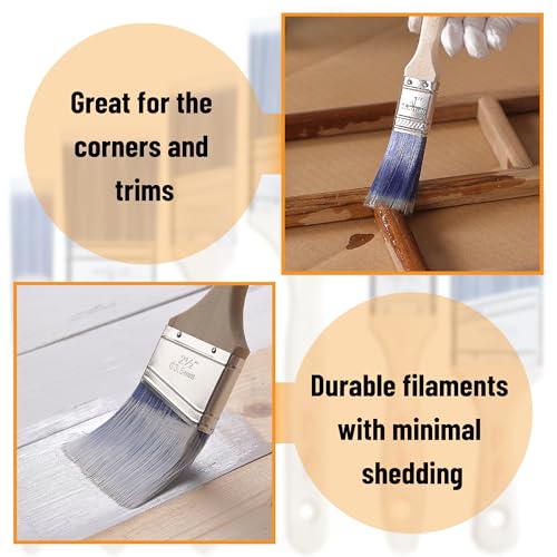Bates- Angle Paint Brushes for Walls and Trim, 2.5 Inch, 3 Pack, Treated Wood Handle, Stainless Steel Ferrule, Wall Paint Brushes - color: Wood Handle Angle, size: 3 Pack, 2.5", Different Lengths