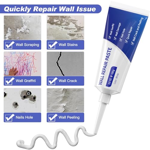 SEISSO Drywall Repair Kit, Wall Mending Agent*3(100g), Wall Patch*4, Scraper and Sandpaper*2, Wall Repair Paste Kit for Wall Cracks, Graffiti, Whitewall Hole Filler and Plaster Dent Repair - color: 3pcs wall paste