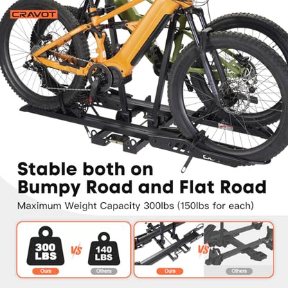 CRAVOT CyberRack S2 Ebike Rack, 300 lbs Capacity Foldable Bike Racks for Tow Hitch Heavy Electric Bike Carrier for 2 E-Bike, Up to 5-inch Fat Tire 2'' Receiver - style: S2-300lbs