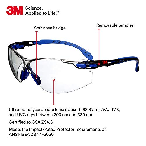 3M Safety Glasses, Solus 1000 Series, ANSI Z87, Scotchgard Anti-Fog, Indoor/Outdoor Grey Lens, Blue/Black Frame, Pack of 1 - size: Single, style: Gray I/O Lens, Blue/Black Frame