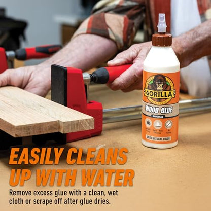 Gorilla Wood Glue, 18 Ounce Bottle, Natural Wood Color, (Pack of 1) - size: 18 Ounce