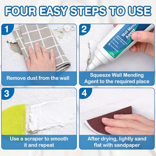 Drywall Repair Kit – 4.23 oz Fast-Dry Putty Tube with 2 × 2″ Wall Patch Mesh, Scraper & 2 × P180 Sandpapers | Quick-Dry Spackle & Sheetrock Crack Filler for Wall, Ceiling & Plaster Hole Repair - color: 1 Tube & 2 Wall Patches