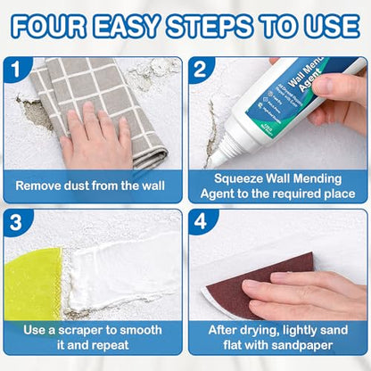 Drywall Repair Kit – 4.23 oz Fast-Dry Putty Tube with 2 × 2″ Wall Patch Mesh, Scraper & 2 × P180 Sandpapers | Quick-Dry Spackle & Sheetrock Crack Filler for Wall, Ceiling & Plaster Hole Repair - color: 1 Tube & 2 Wall Patches