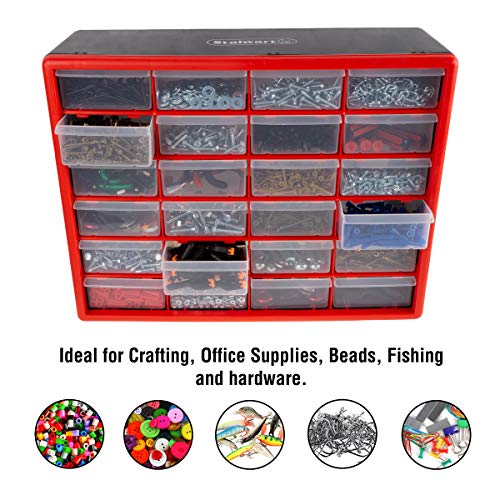 24 Plastic Drawers Organizer - Compartment Storage - Desktop and Wall Mount Container for Hardware, Parts, Crafts, Beads, and Tools by Stalwart (Red) - style: 24 Drawers