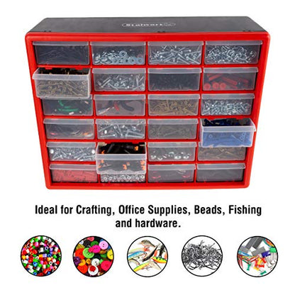 24 Plastic Drawers Organizer - Compartment Storage - Desktop and Wall Mount Container for Hardware, Parts, Crafts, Beads, and Tools by Stalwart (Red) - style: 24 Drawers