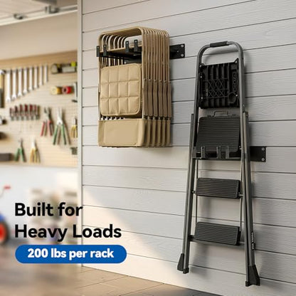 Expandable Folding Chair Storage Racks 2 Pack, Adjustable 11.4"–15.7" Folding Chair Rack, Heavy Duty Wall Mount Garage Organizer Hooks with EVA Padding, Hold 200 lbs Each